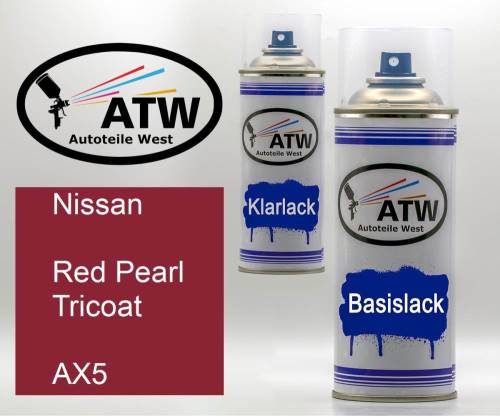 Nissan, Red Pearl Tricoat, AX5: 400ml Sprühdose + 400ml Klarlack - Set, von ATW Autoteile West.